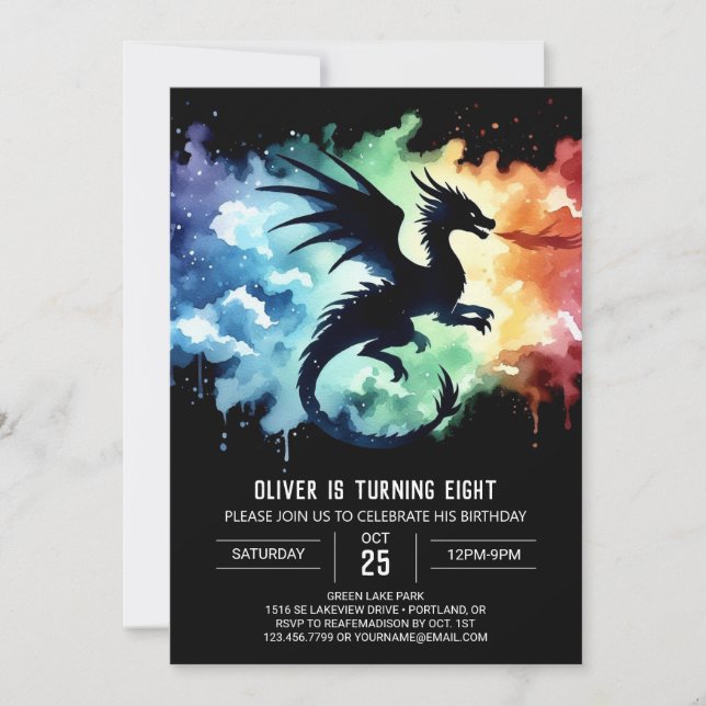 Invitation Flambant Dragon Anniversaire modifiable (Devant)