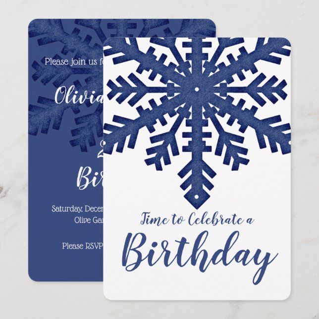 Invitation Flambeau de neige bleu fête d'anniversaire d'hiver (Devant / Derrière)
