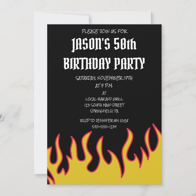 Invitation Flames de rock et de rouleaux Flames Hommes fête d (Devant)