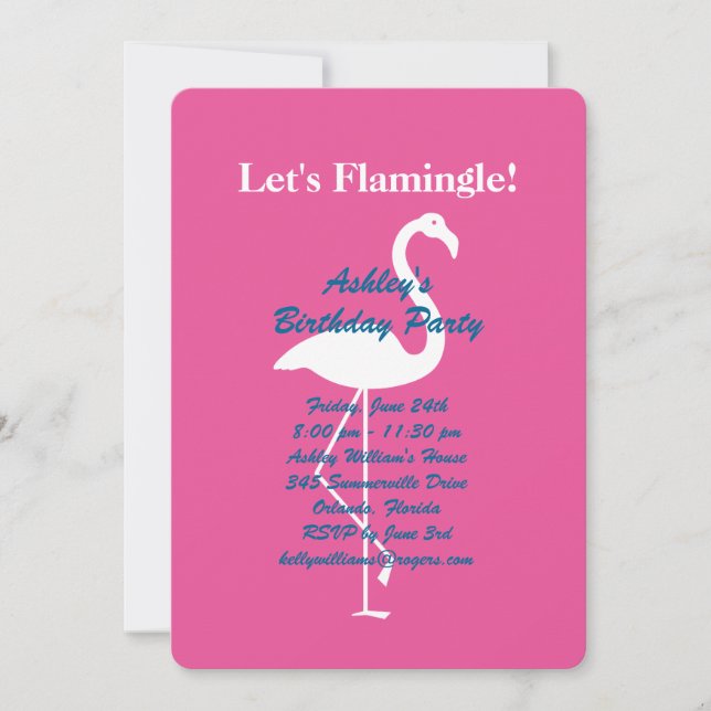 Invitation Flamingle Anniversaire - Rose (Devant)