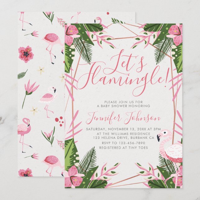 Invitation Flamingle Baby shower de Flamant rose tropical (Devant / Derrière)