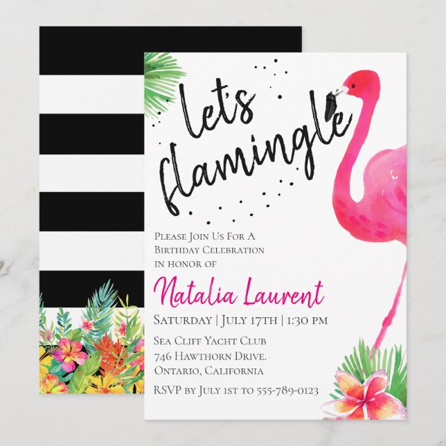 Invitation Flamingle Birthday Party (Devant / Derrière)