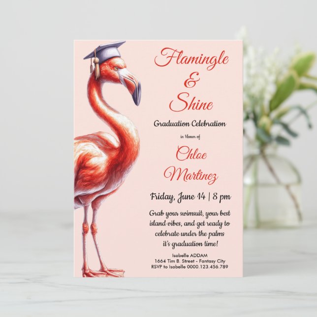 Invitation Flamingle & Celebrate! Flamingo Graduation Party  (Debout devant)