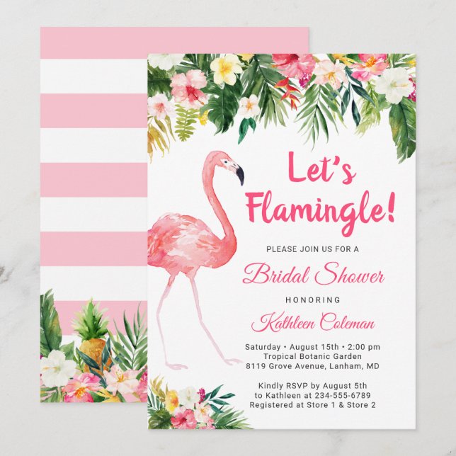 Invitation Flamingle Fête des mariées florale tropicale (Devant / Derrière)