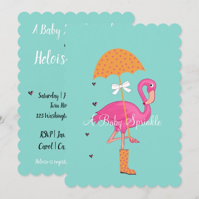 Invitation Flamingle Flamant rose Baby Fête des mariées Party (Devant / Derrière)