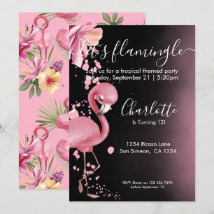 Invitation Flamingle Flamant rose Tropical Rose Anniversaire