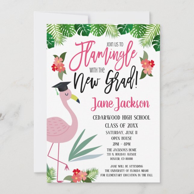Invitation  Flamingle flamingo avec la fête de fin d'études (Devant)