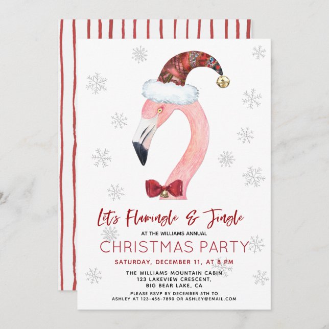 Invitation Flamingle & Jingle Père Noël Flamant rose Noël (Devant / Derrière)