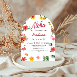 Invitation Flamingle Luau Floral Tropical Summer Anniversaire