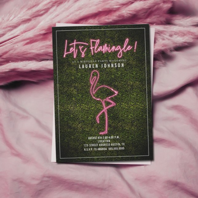Invitation Flamingle Neon Flamant rose Boxwood Anniversaire (Créateur téléchargé)