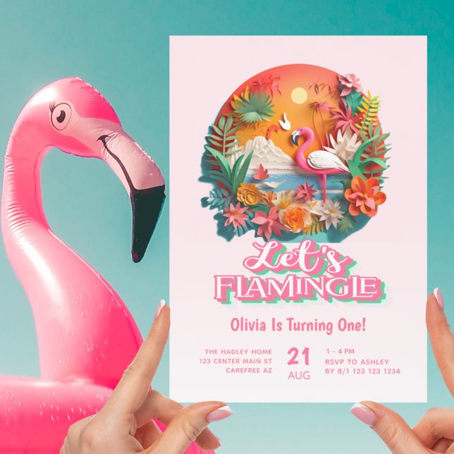 Invitation Flamingle rose 1er anniversaire (Créateur téléchargé)
