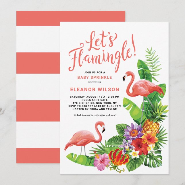 Invitation Flamingle Tropical Baby Sprinkle Douche (Devant / Derrière)