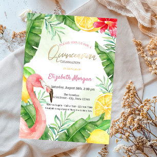 Invitation Flamingo Quinceanera d'été à l'aquarelle