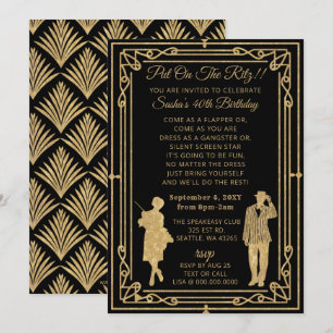 Invitation Flamme art déco des années 20 rugissant fille et g