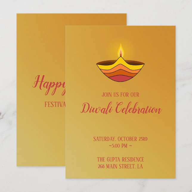 Invitation flamme de bougie sur Arrière - plan jaune (Devant / Derrière)