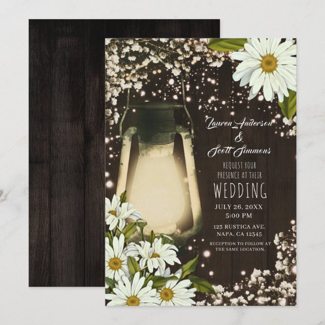Invitation Flamme de lanterne rustique marmite Mariage du sou (Devant / Derrière)