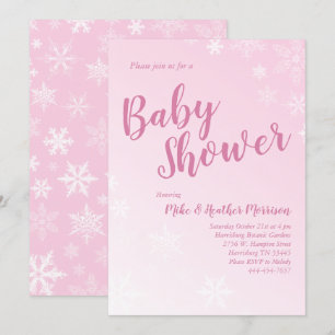 Invitation Flamme de neige d'hiver Baby shower fille rose