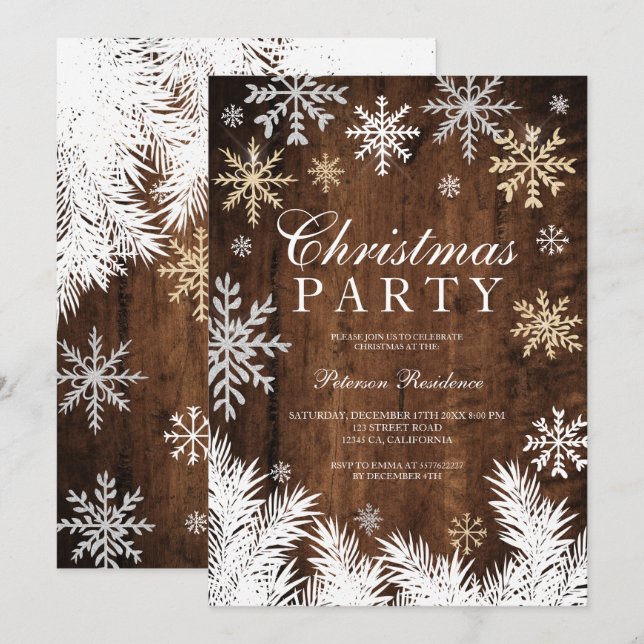 Invitation Flamme de neige rustique pinède hiver fête de Noël (Devant / Derrière)