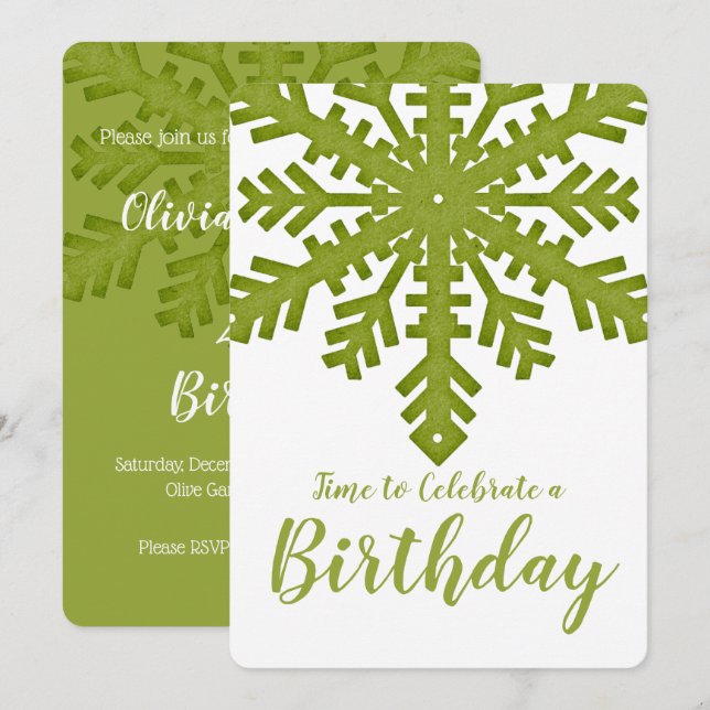 Invitation Flamme de neige verte fête d'anniversaire d'hiver (Devant / Derrière)