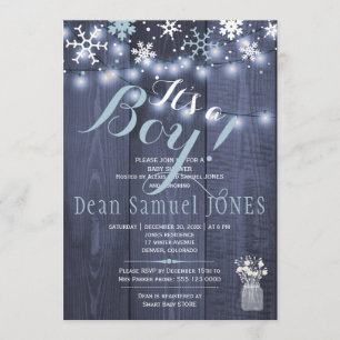 Invitation Flammes à cordes flocons de neige grange bois garç