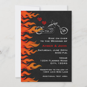 Invitation Flammes Cuir Noir Motocyclette Motard