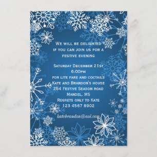 Invitation Flammes de neige bleues et blanches Fête de Noël