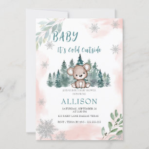 Invitation Flammes de neige de l'ours d'hiver Baby shower ros