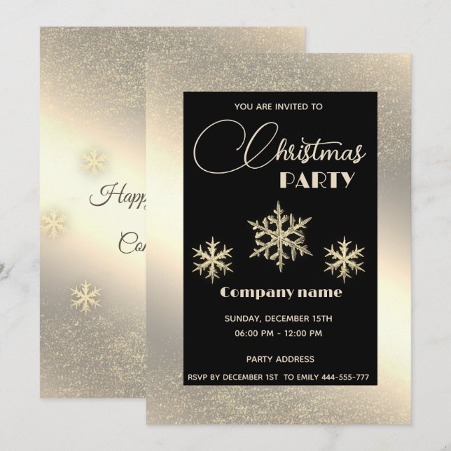 Invitation Flammes de neige de luxe or fête de Noël d'entrepr (Devant / Derrière)