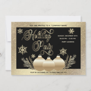 Invitation Flammes de neige de luxe or fête de Noël d'entrepr