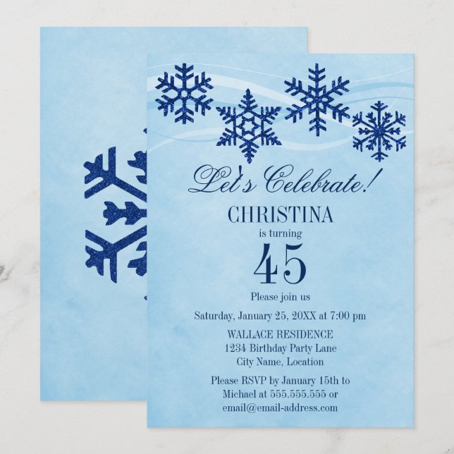 Invitation Flammes de neige d'hiver Fête d'anniversaire (Devant / Derrière)