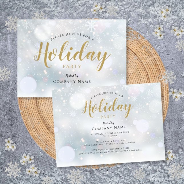 Invitation Flammes de neige d'hiver Fête d'entreprise (Winter Snowflakes Corporate Holiday Party Invitation)