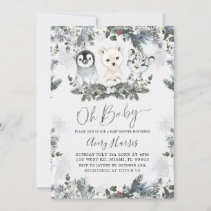 Invitation Flammes de neige en argent Baby shower d'hiver pou
