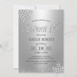 Invitation Flammes de neige en argent moderne hiver Sweet 16 