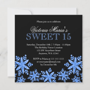 Invitation Flammes de neige étincelantes Blue Sweet 15 Winter