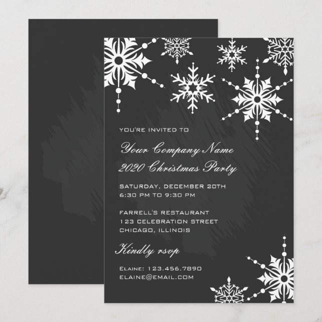 Invitation Flammes de neige noires et blanches Noël/Fête de N (Devant / Derrière)