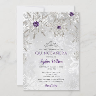 Invitation Flammes de neige pourpres en argent Tiara Quinceañ