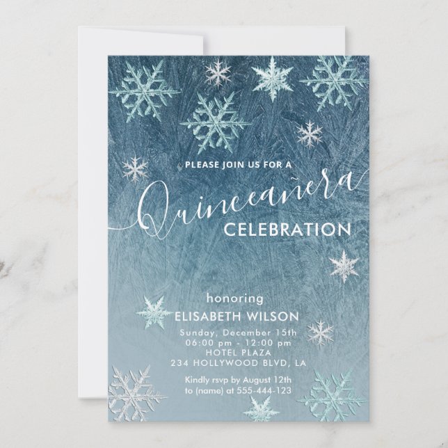 Invitation Flammes de neige Quinceañera Invitat (Devant)