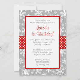 Invitation Flammes de neige rouge et gris Onederland