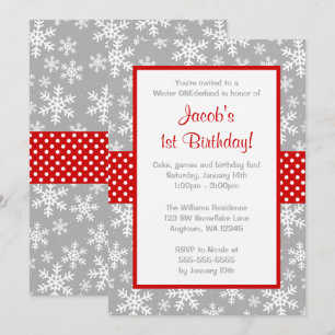Invitation Flammes de neige rouge et gris Onederland