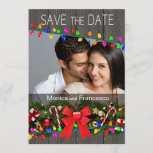Invitation Flammes de Noël en bois Photo Enregistrer la date