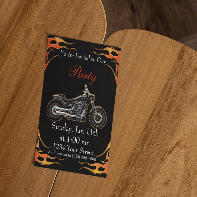 Invitation Flammes rouges et orange Flames Motorcycle Bike Pa (Créateur téléchargé)