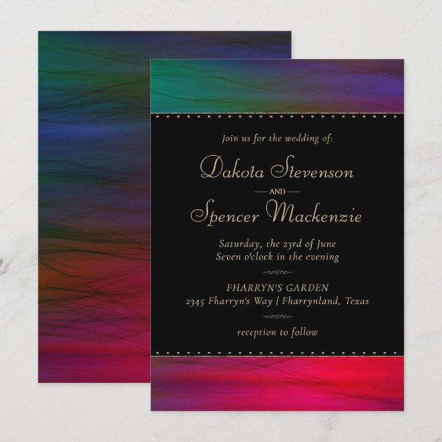 Invitation Flammes vibrantes | Mariage d'aquarelle de teint d (Devant / Derrière)