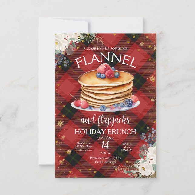 Invitation Flannel et Flapjacks Noël Fête Brunch (Devant)
