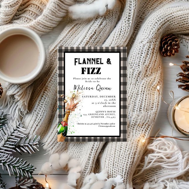 Invitation Flannel & fizz hiver Black & White nage douche (Créateur téléchargé)