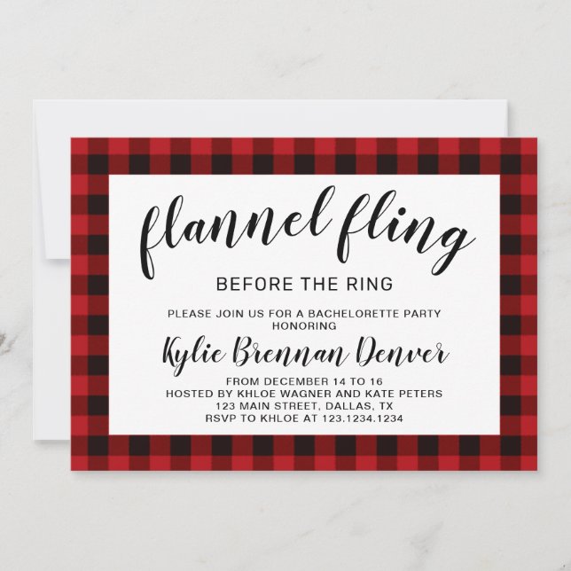Invitation Flannel Fling Avant Le Ring.Bachelorette Party (Devant)