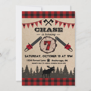 Invitation Flannel Wood Stump Forest Wilderness Anniversaire