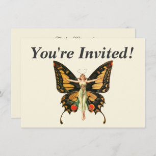 Invitation Flapper Butterfly Flying Woman Illustration