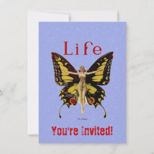 Invitation Flapper Butterfly Flying Woman Illustration