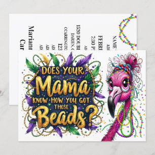 Invitation Flaunty Flamant rose Mardi Gras
