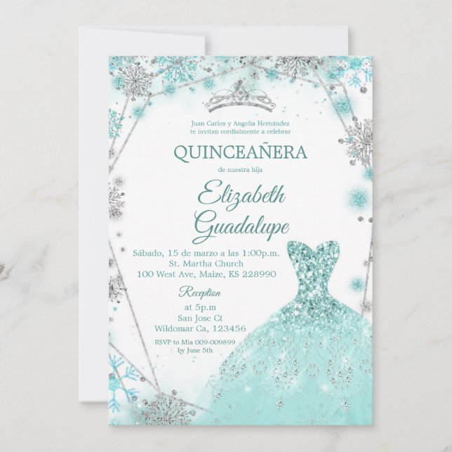 Invitation Fléau de neige vert Turquoise Silver Hivernal Quin (Devant)